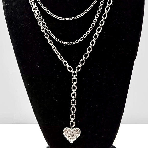 LOIS HILL Sterling Silver Cut Out Heart Pendant Multi-Strand Open Link Necklace - Picture 10 of 11